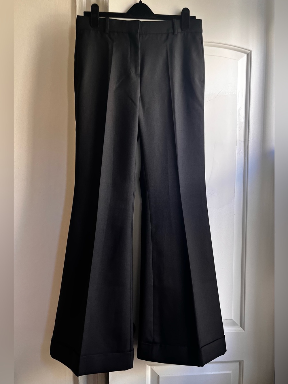 Mango x Victoria Beckham Black Wide-Leg Cuffed Virgin Wool Blend Pants Trouser 6